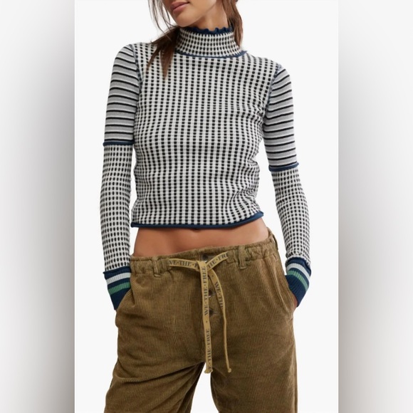 Free People Sweaters - We The Free x Free People Ivory Combo Gamer Cuff Mock Neck Sweater Medium